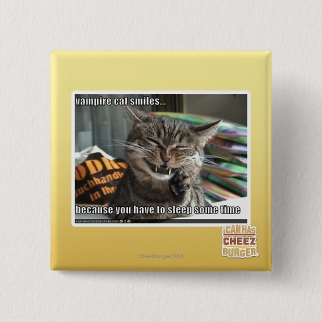 vampire cat smiles 2 inch square button (Front)