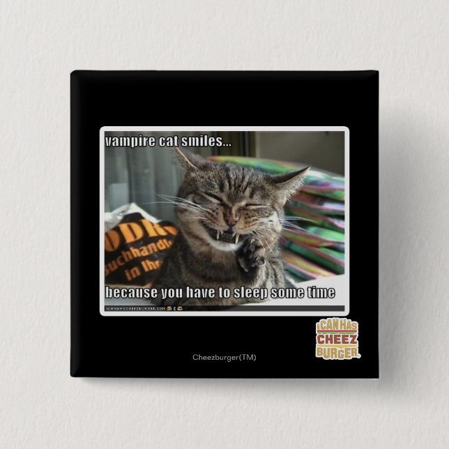 vampire cat smiles 2 inch square button (Front)