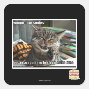vampire cat smiles square sticker