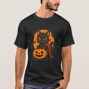 Vampire Cat with Pumpkin Moon T-Shirt
