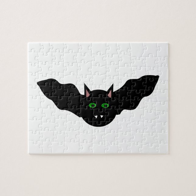 Vampire Chat Face À Bat Halloween Puzzle (Horizontal)