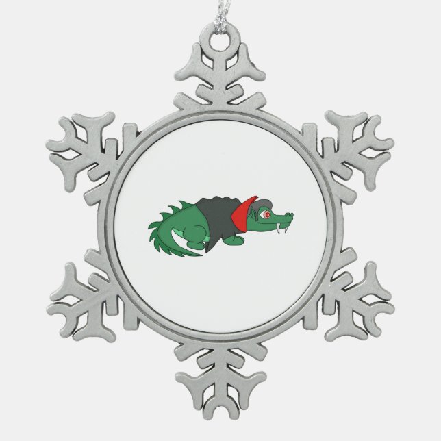 Vampire Crocodile Snowflake Pewter Christmas Ornament (Front)