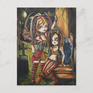 Vampire Dark Angel Gothic Graveyard Art Postcard