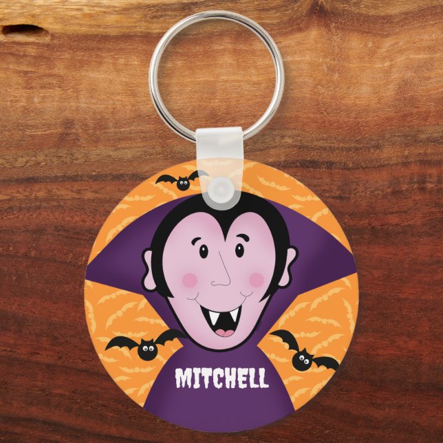 Vampire Dracula Bats Kids Cute Happy Halloween  Keychain (Front)