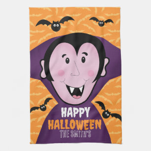 Vampire Dracula Bats Kids Cute Happy Halloween Kitchen Towel