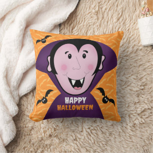 Vampire Dracula Bats Kids Cute Happy Halloween  Throw Pillow