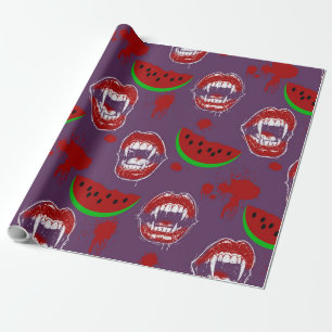 Vampire Eating Watermelon Halloween in July Purple Wrapping Paper