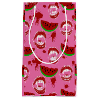 Vampire Eating Watermelon Summerween Party Pink  Small Gift Bag