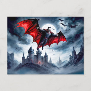 Vampire Flying Over Haunted Castle Postcard