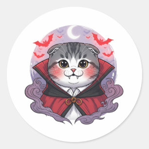 Vampire Fold – Cute Scottish Fold Vampire Cat Hall Classic Round Sticker
