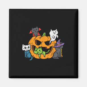 Vampire Ghost Zombie Witch Cats In Pumpkin Cute Ha Magnet