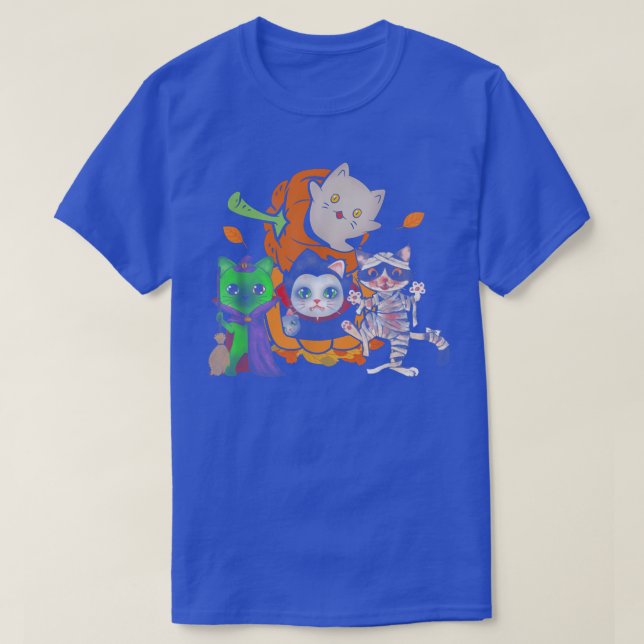 Vampire Ghost Zombie Witch Cats In Pumpkin Cute Ha T-Shirt (Design Front)