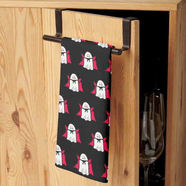 Vampire Ghosts on Black  Kitchen Towel (Thirds Fold)