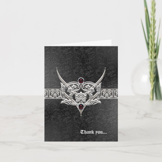 Vampire Goth Faux Leather Jewelled Wedding Thank You Card (Front)