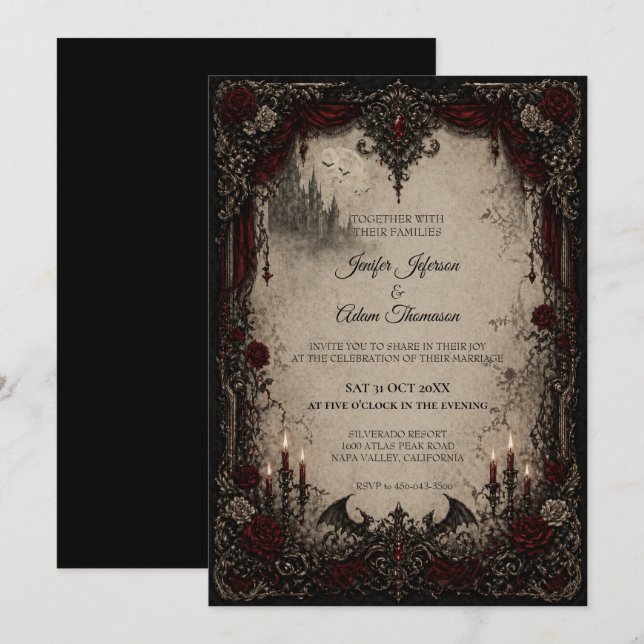 Vampire Gothic Halloween Wedding Invitation (Front/Back)