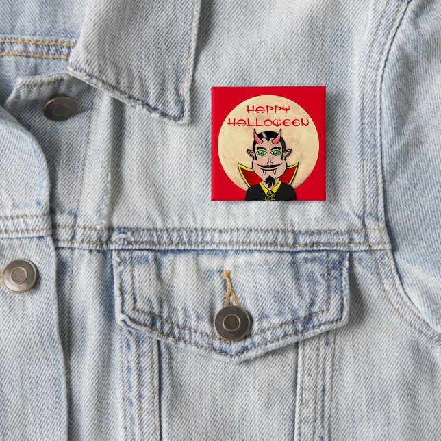 Vampire Halloween / Moon 2 Inch Square Button (In Situ)