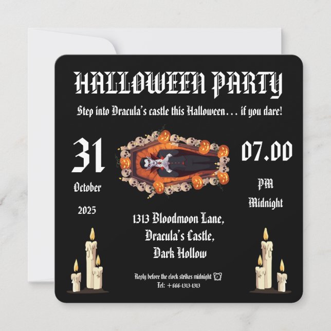  Vampire 🖤 halloween party- Black Invitation card (Front)