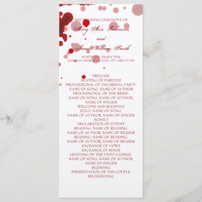 Vampire Halloween Programme de mariage Fake Blood  (Devant)