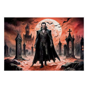 Vampire in Moonlit Graveyard Poster