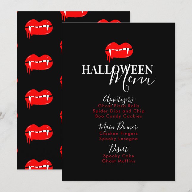 Vampire Lip Blood Halloween Birthday Party Menu (Front/Back)