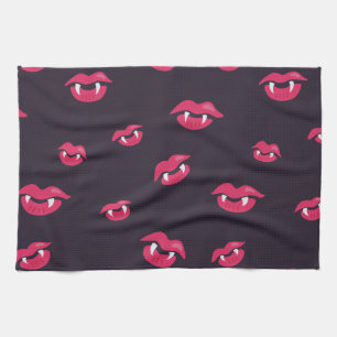 Vampire Lips And Fangs Pattern Kitchen Towel