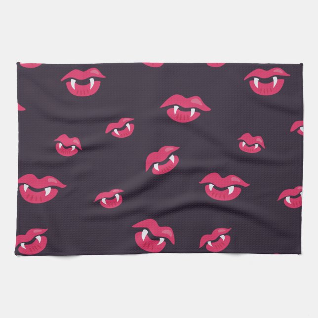 Vampire Lips And Fangs Pattern Kitchen Towel (Horizontal)
