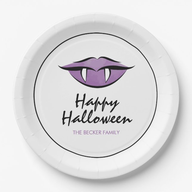 Vampire Lips Goth Happy Halloween Paper Plates (Front)