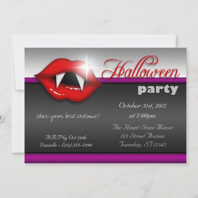 Vampire Lips Halloween Party Invitations (Front)