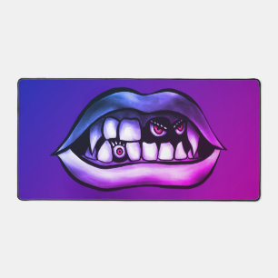 Vampire Lips Horror Art – Macabre Whimsigoth Fangs Desk Mat