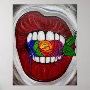 Vampire Lips Rainbow Rose Poster Print