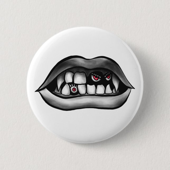 Vampire Mouth With Fangs And Evil Creatures 2 Inch Round Button (Front)