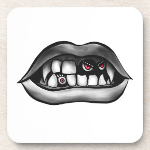 Vampire Mouth With Fangs And Evil Creatures Coaster