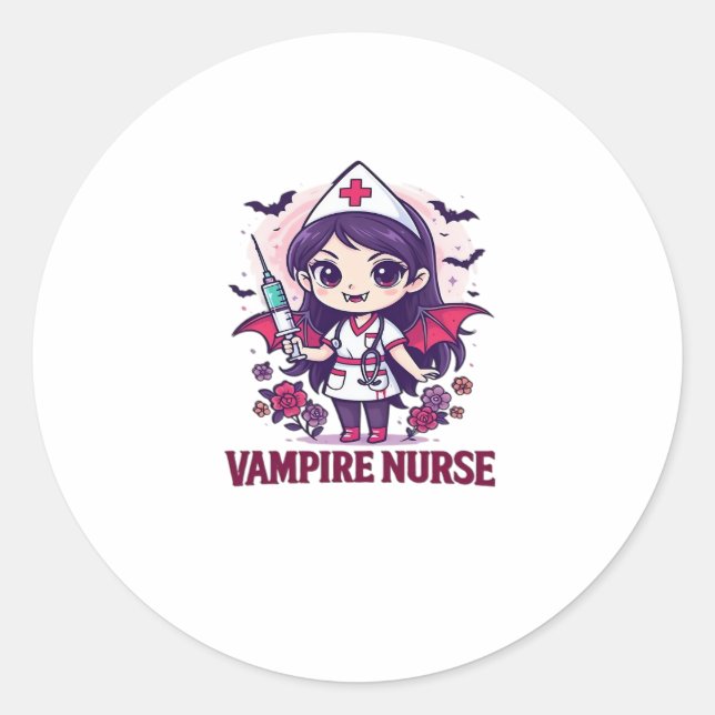 Vampire Nurse Shirt � Funny Halloween Medical Work Classic Round Sticker (Front)