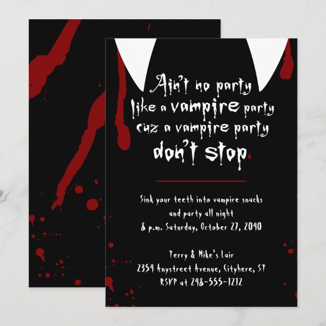 Vampire Party Don't Stop Halloween Invitation (Front/Back)