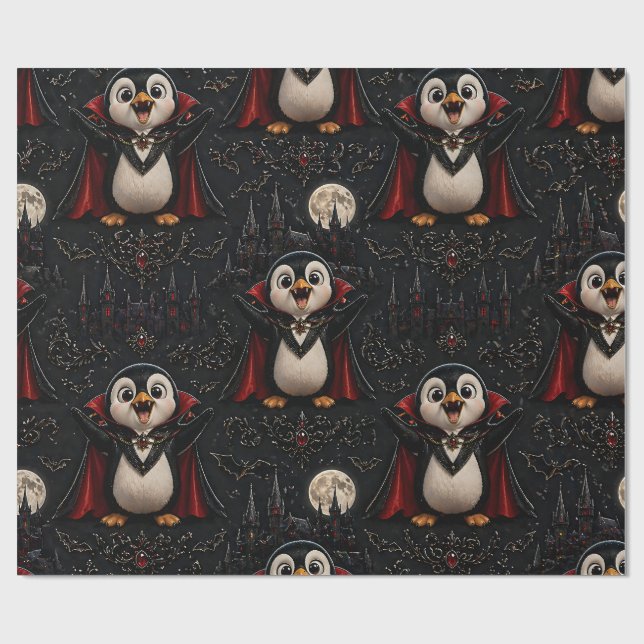 Vampire penguin wrapping paper birthdays Christmas (Flat)