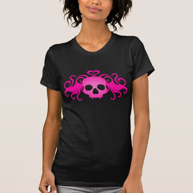 Vampire pink skull cute black T-Shirt (Front)