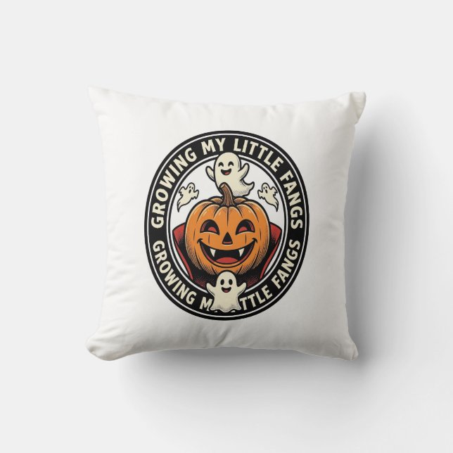 Vampire Pumpkin Badge Growing My Little Fangs_1 Throw Pillow (Front)