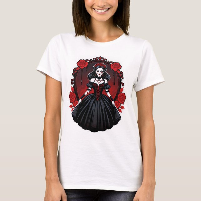 Vampire Queen Aesthetic – Elegant Gothic Halloween T-Shirt (Front)