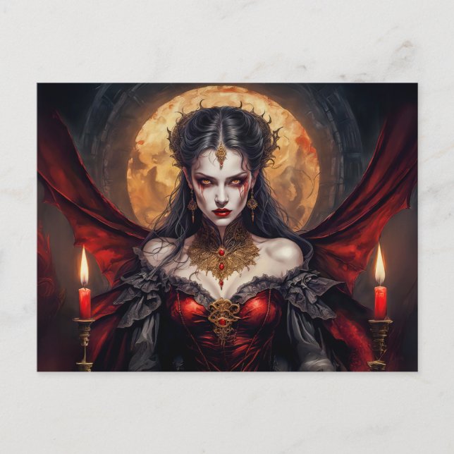 Vampire Queen Under Glowing Moon Postcard (Front)