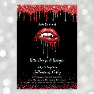 Vampire red glitter lips adult Halloween party Invitation