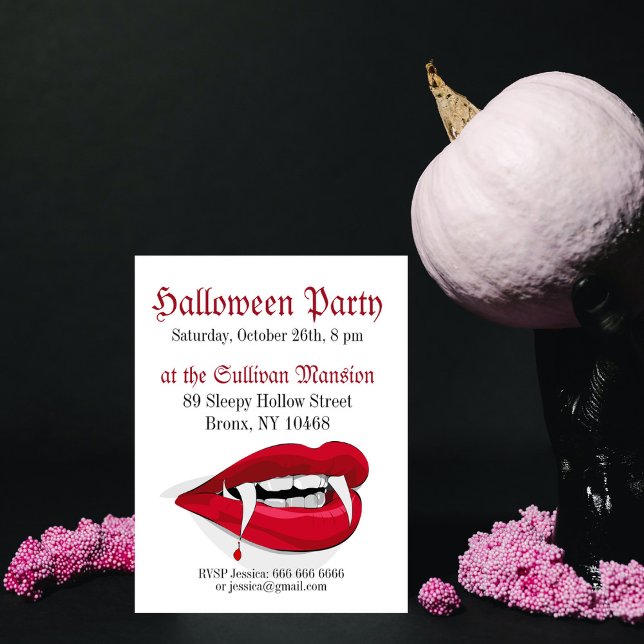 Vampire Red Lips Halloween Party Invitation Postcard (Creator Uploaded)