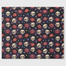 Vampire Red Lips & Skulls Spooky Pattern