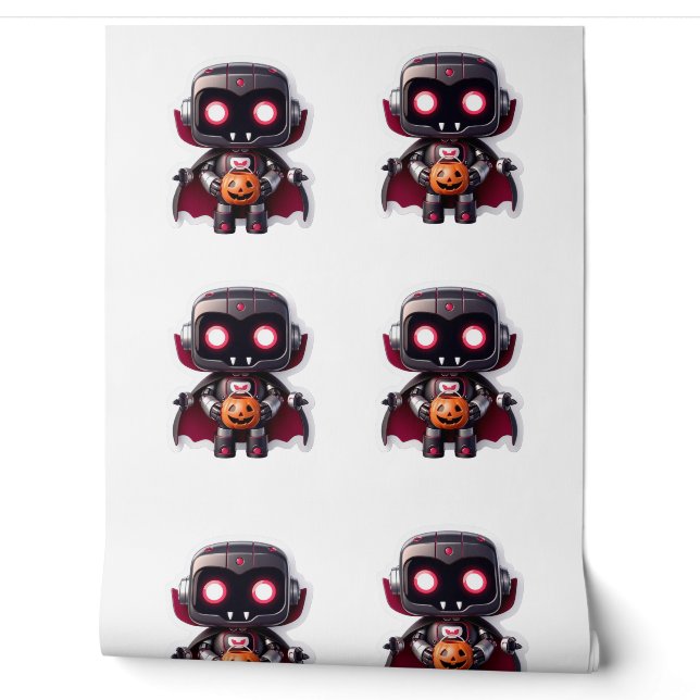 Vampire Robot Halloween Cute Futuristic Spooky Art Wallpaper (Unrolling)