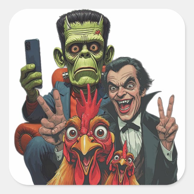 "Vampire Selfie" Chessy Chicken Selfies Square Sticker (Front)