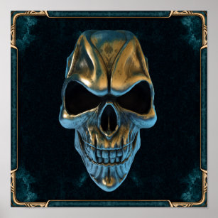 Vampire skull in gold and turquoise poster