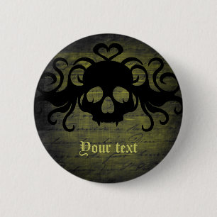 Vampire skull olive green 2 inch round button