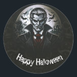 Vampire & Skulls Halloween Party Classic Round Sticker<br><div class="desc">customize with any text.</div>