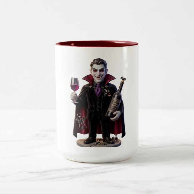 Vampire Sommelier Cabernet Vampirius Funny Hallowe Two-Tone Coffee Mug (Center)