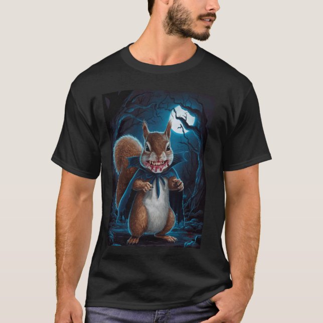 Vampire Squirrel Illustration In Dark Forest For H T-Shirt (Front)