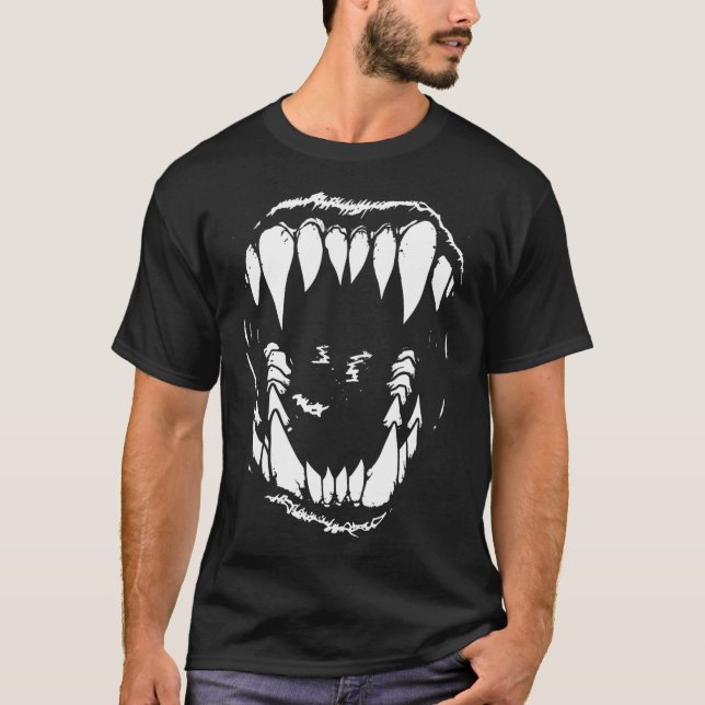 Vampire Teeth Fangs Gothic Horror Halloween Grunge T-Shirt (Front)